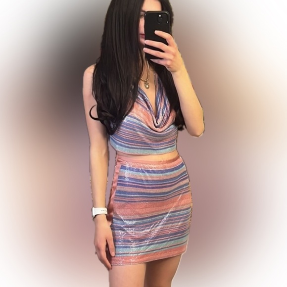 NEW! Ramy Brook Rainbow Chainmail Marisa Exclusive Top & Kate Mini Skirt Set - Picture 3 of 17